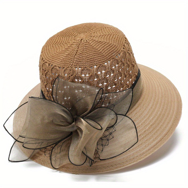 Mesh Flower Decor Bucket Hat Crochet Breathable Basin Hat Sun Hats For Women