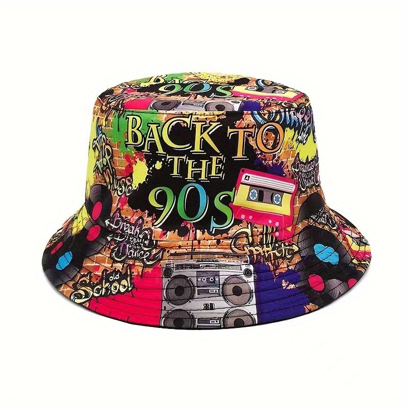 Retro 80s 90s Graffiti Tape Bucket Hat Sun Protection Hip hop Hat