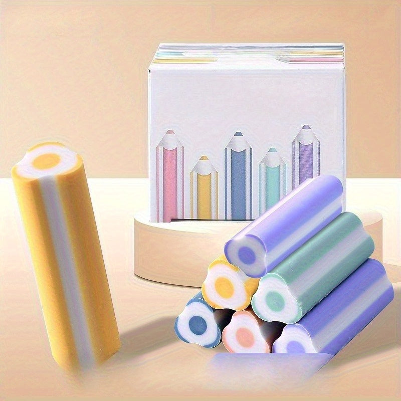 5pcs Pencil Erasers Mixed Colors Durable PVC Material School & Office Supplies