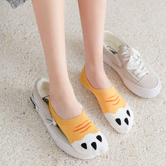 5 Pairs Women's Non Slip Cat Claw Ankle Socks Low Cut Cotton Stockings