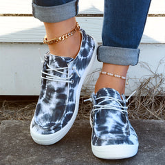Women's Tie Dye Canvas Shoes Round Toe Lace Up Comfy Slip On Shoes