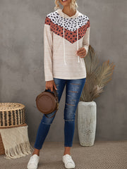Leopard Polka Dot Print Drawstring Hoodie Sweatshirt