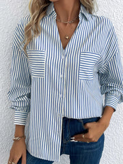  Stripe Print Long Sleeve Button Up Shirt