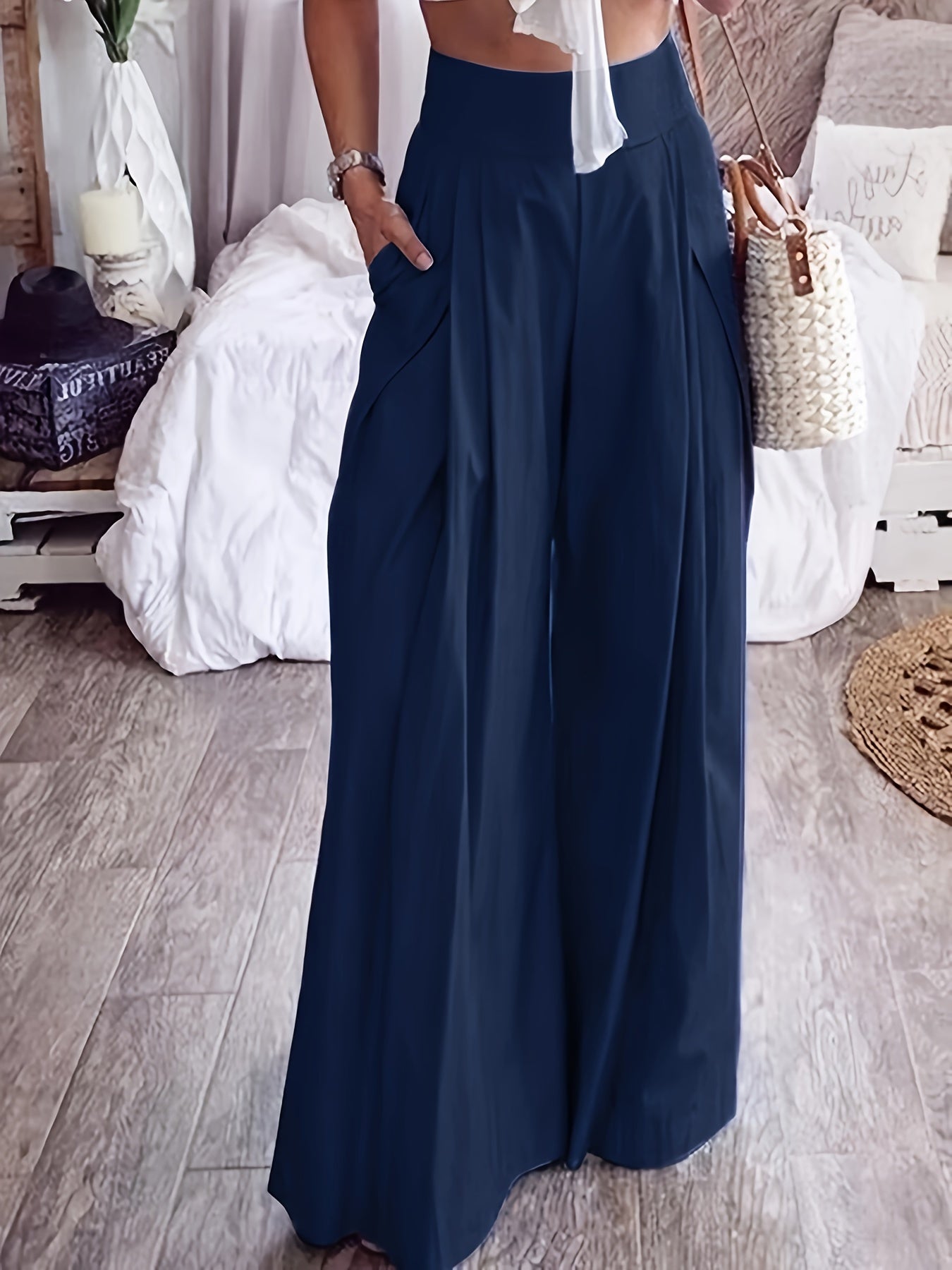 Women's Plus High Rise Wide Leg Trousers With Pockets