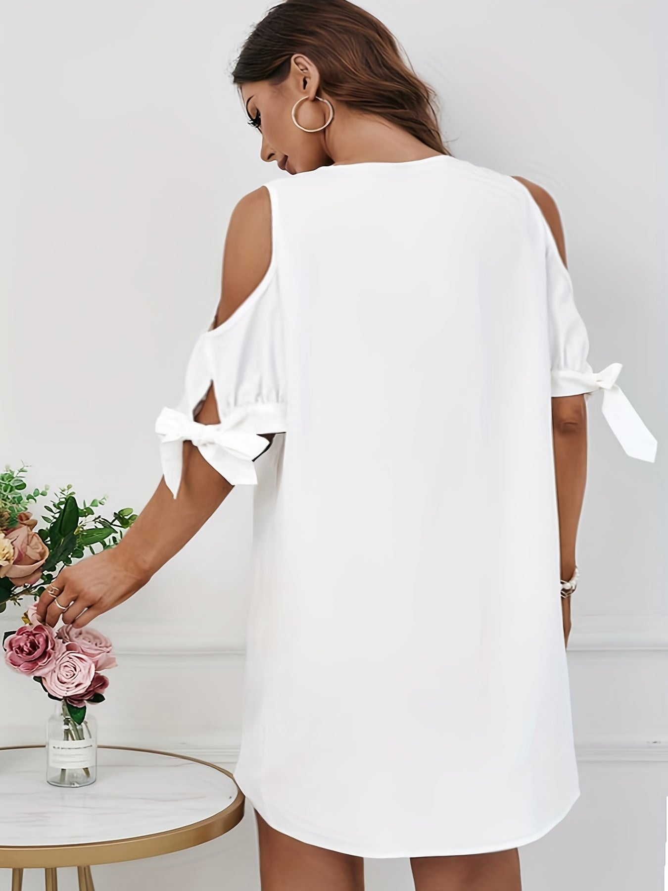  Boho Dress Women's Plus Contrast Panel Cold Shoulder Dress