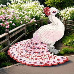 Peacock Building Block Model 3D Puzzle with Red & Feathers - Durable PP Material