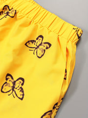 Women's Plus Butterfly Print Half Zipper Top & Roll Up Shorts Set