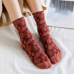 6 Pairs Floral Print Socks Women's Stockings & Hosiery