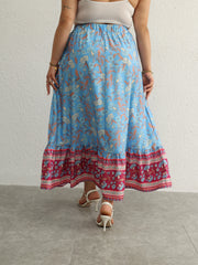  Boho Skirt Floral Print Ruffle Trim Maxi Skirt