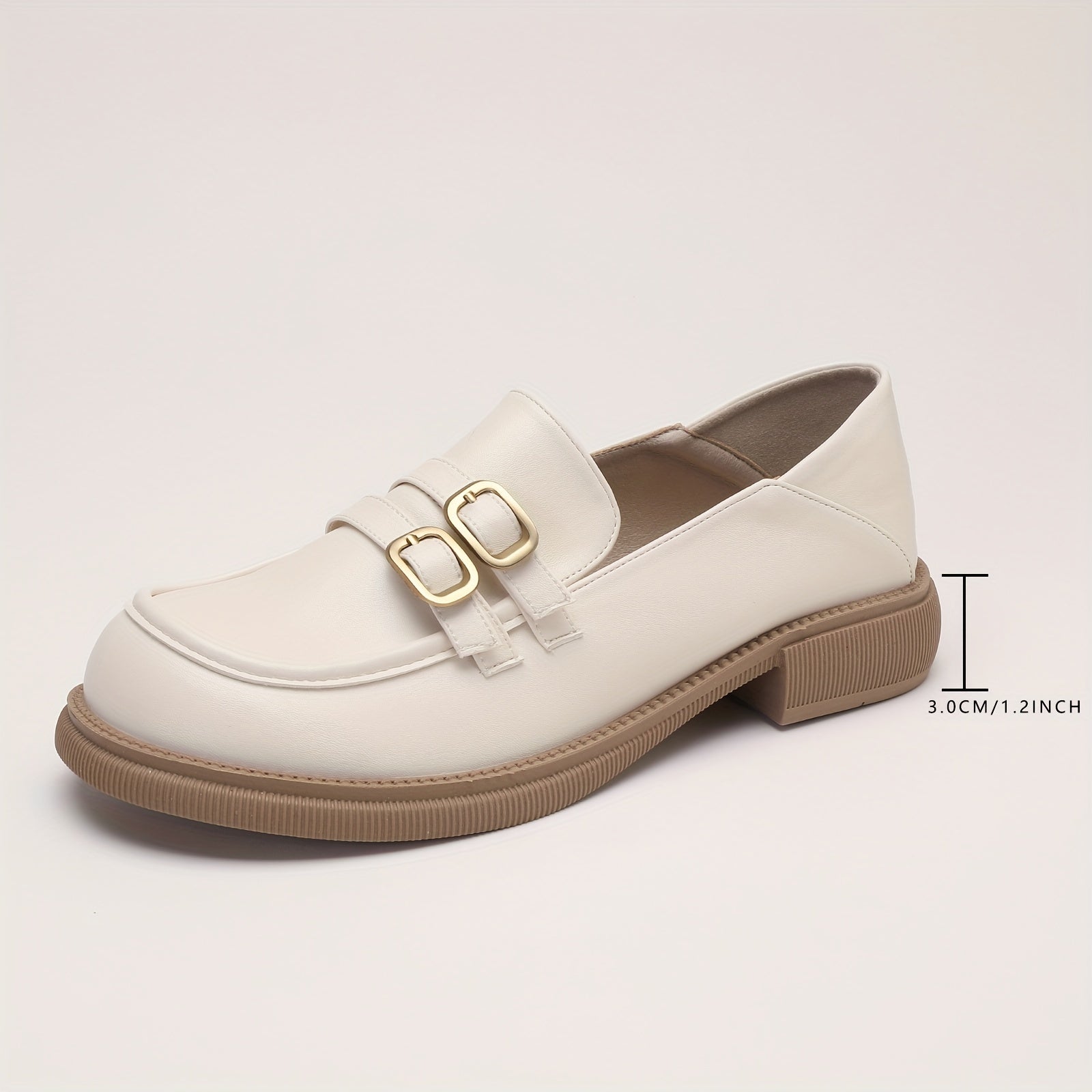 Women's Double Buckle Strap Loafers Slip On Shoes