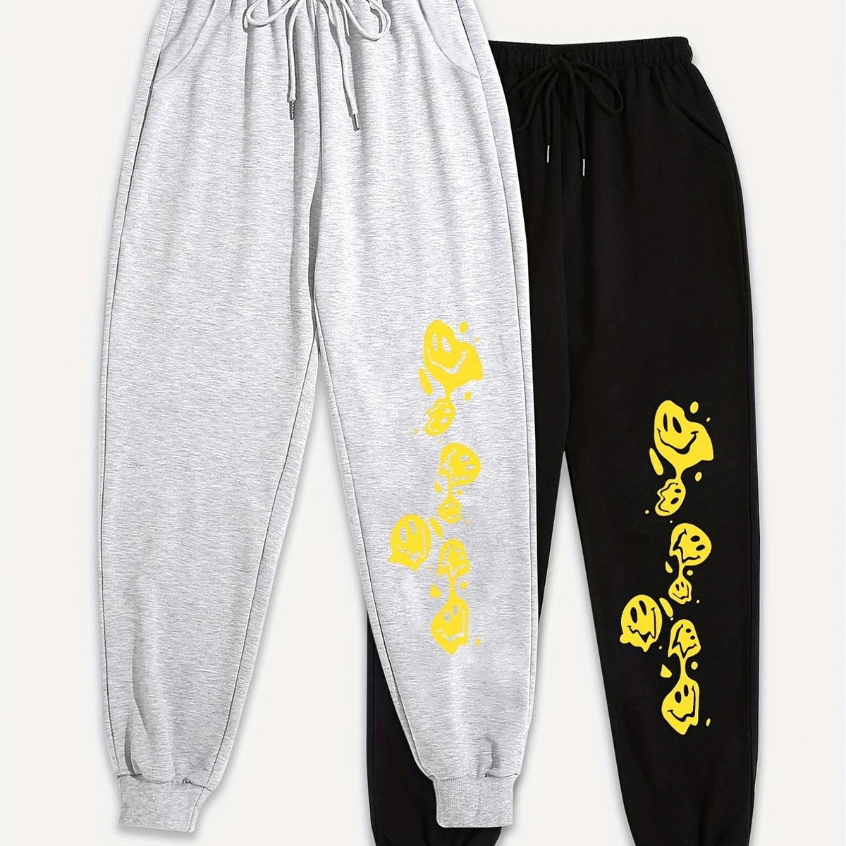 2 Pcs Plus Size Sports Pants Women's Graphic Print Fitness Joggers Set