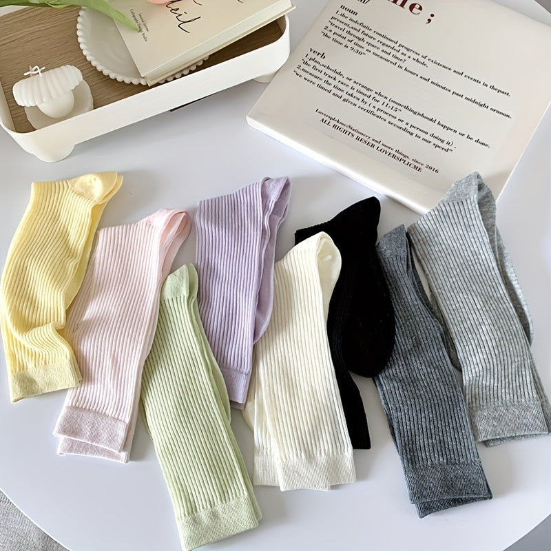 8 Pairs Women's Solid Breathable All match Socks Stockings & Hosiery