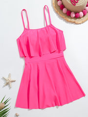 Ruffle Pleated Cami Dress Swimsuit For Girls