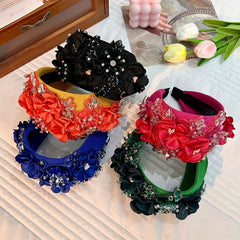 Crystal Mesh Flower Headband Wide Brim Hair Band