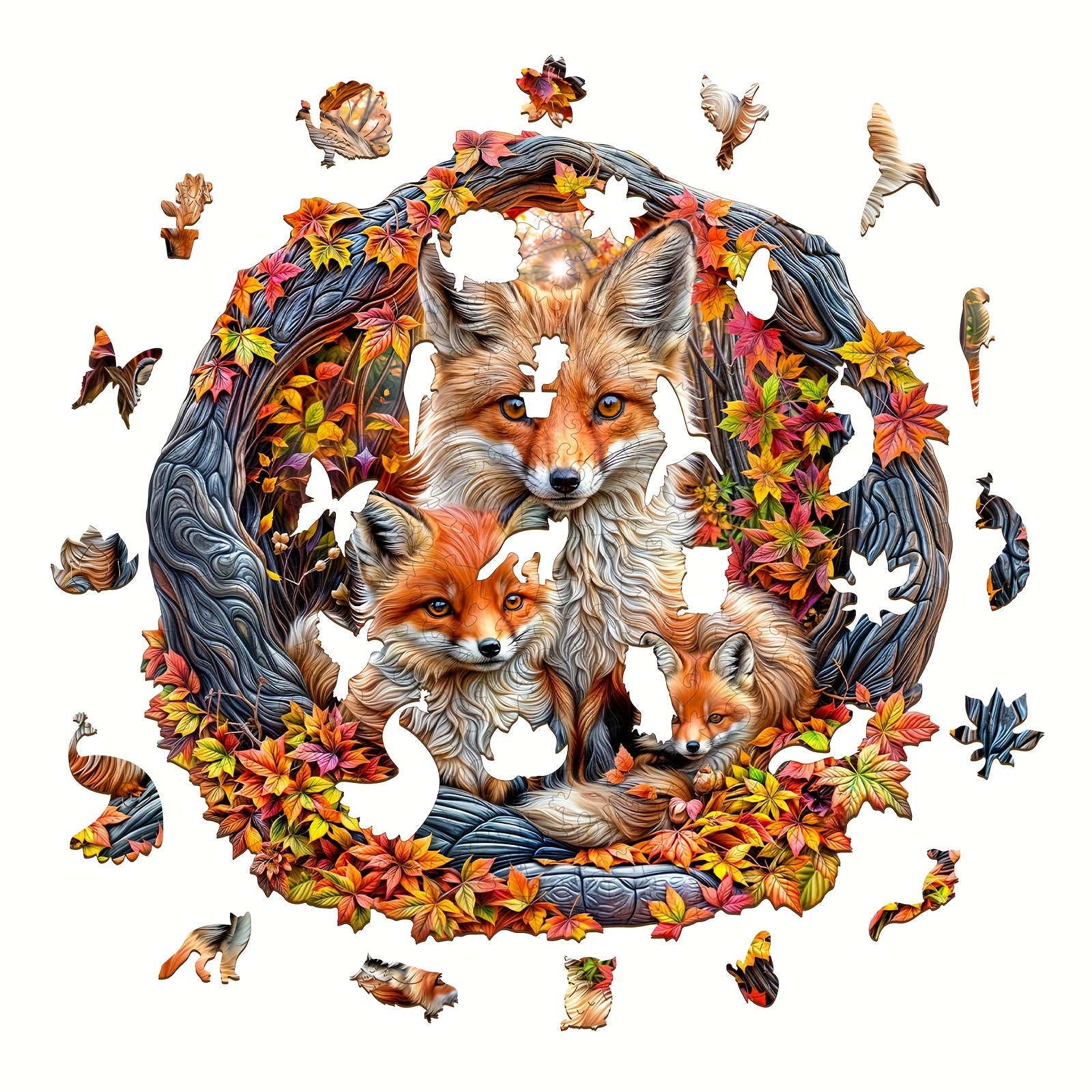 Fox Family Wooden Jigsaw Puzzles Cardboard Boxes Shaped Jigsaw Toys