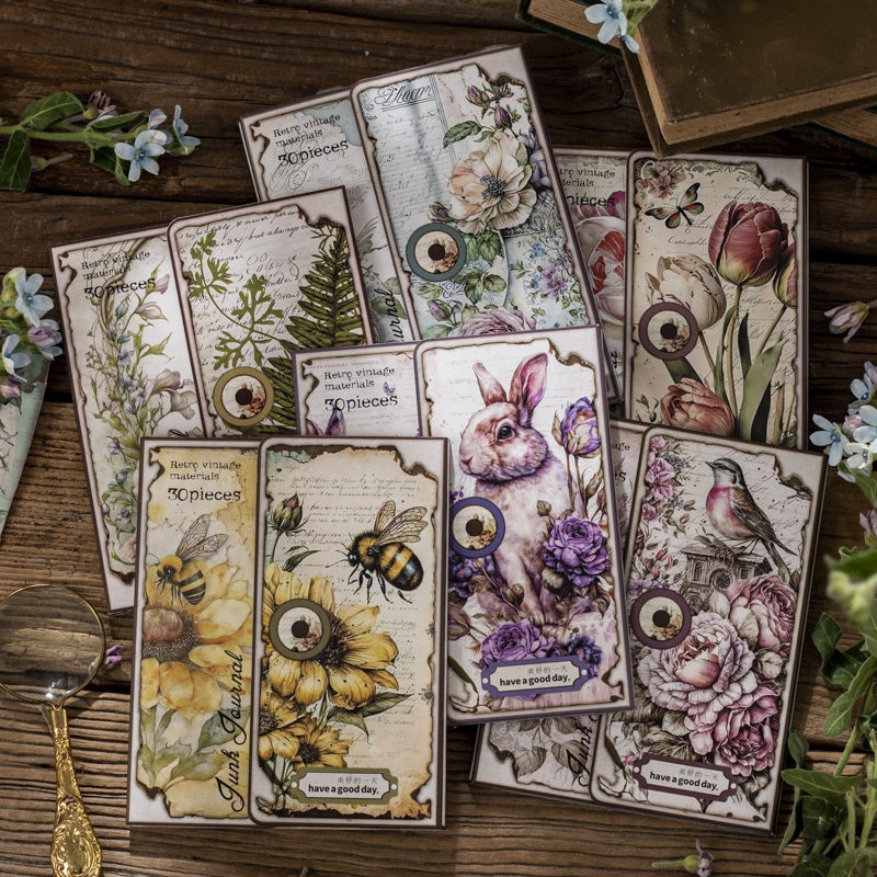 30 Sheets Lost Garden Vintage DIY Art Collage Material Flowers Animals 11x14cm