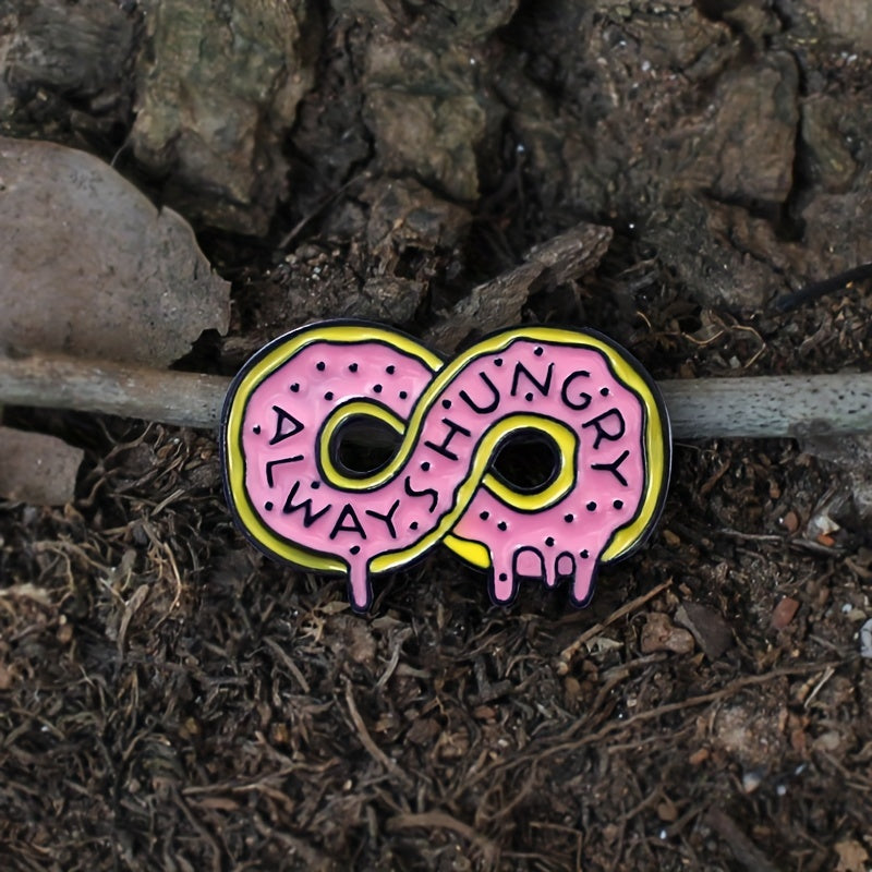 ALWAYS HUNGRY Pink Donut Cartoon Brooch