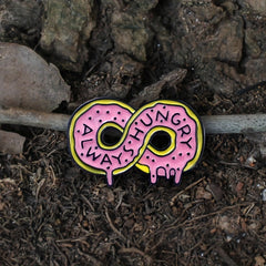 ALWAYS HUNGRY Pink Donut Cartoon Brooch