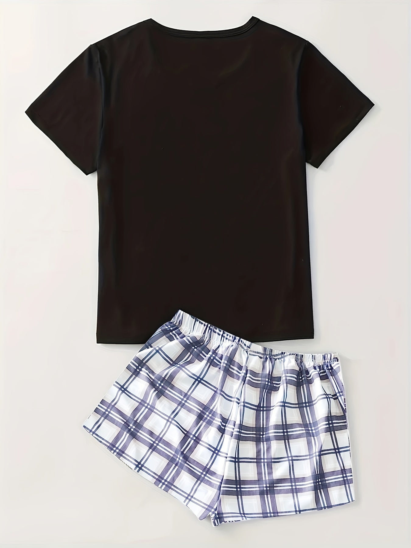 Plaid Pajama Set Short Sleeve Top & Bow Shorts