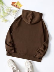 Solid Letter Print Hooded Sweatshirt Women's Clothing
