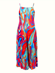  Print V-Neck Wide Leg Cami Jumpsuit