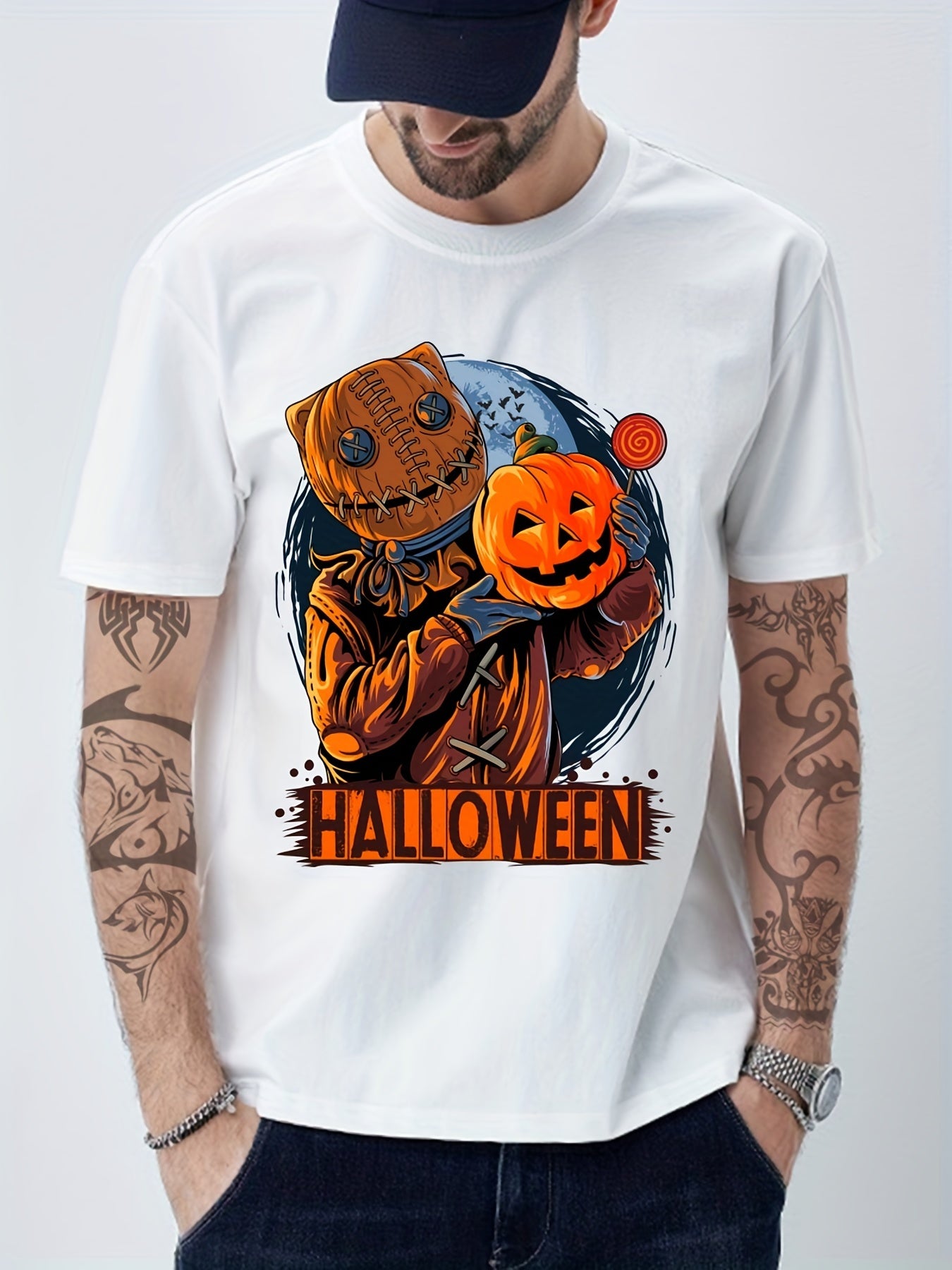 Cotton Halloween Pumpkin Men's Graphic Tee Casual Comfy Tshirt