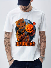 Cotton Halloween Pumpkin Men's Graphic Tee Casual Comfy Tshirt