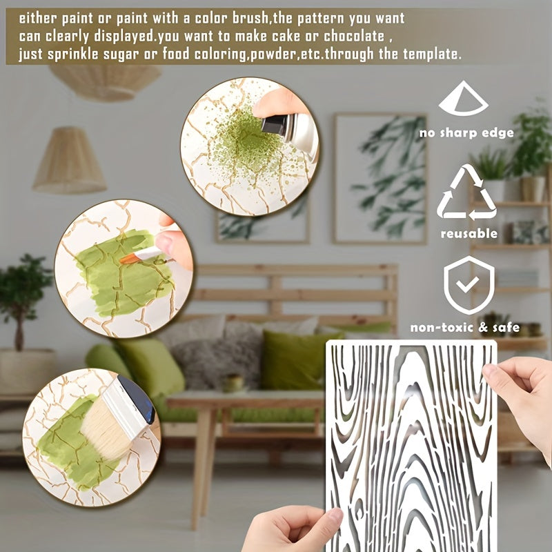 8pcs Abstract Texture Stencils For Painting Wood Grain Crackle Marble Bricks