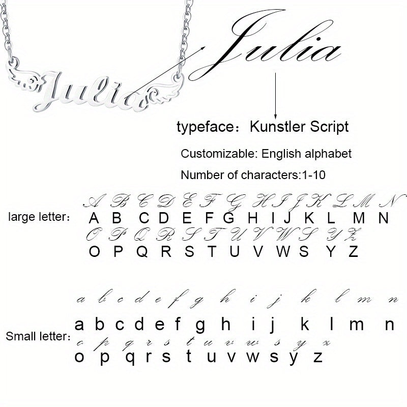 Personalized Angel Wings Pendant Name Necklace Custom Engraved Letter Hollow Cut