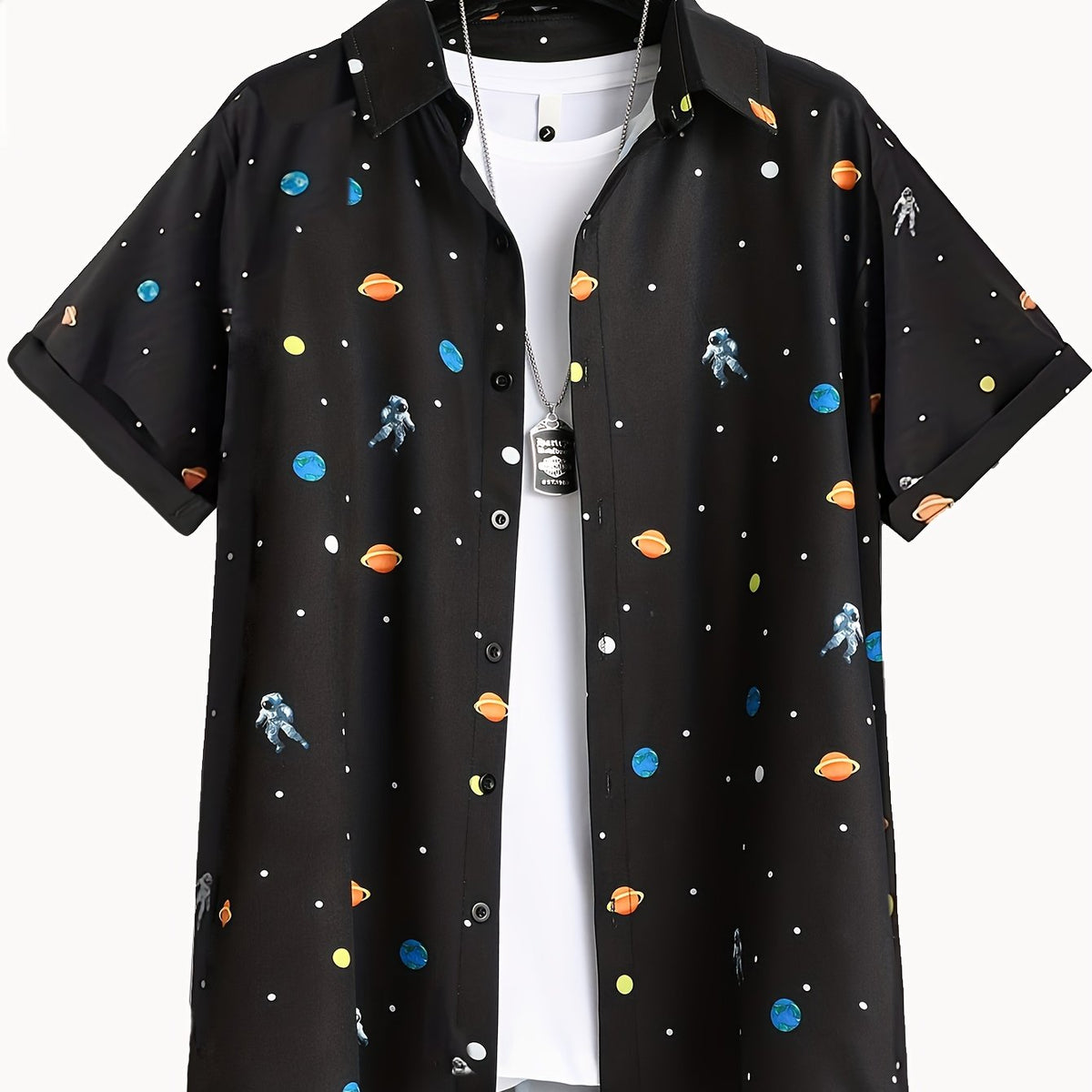Astronaut Full Body Print Men's Button Up Short Sleeve Shirt For Summer