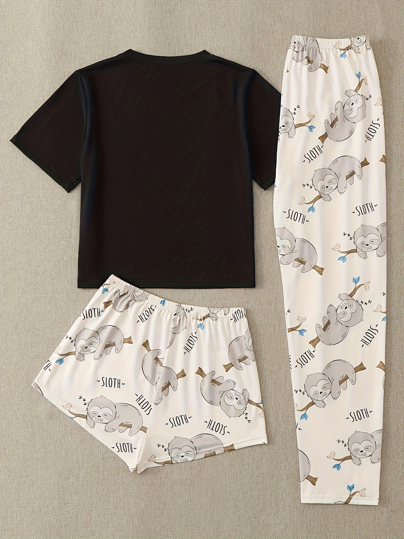 Sloth Print Pajama Set Short Sleeve Crew Neck Top & Shorts Women's Sleepwear