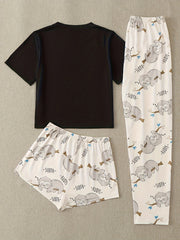 Sloth Print Pajama Set Short Sleeve Crew Neck Top & Shorts Women's Sleepwear