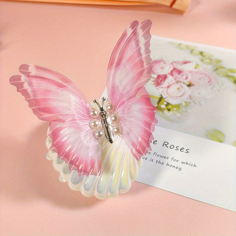Butterfly Y2K Hair Clip Gradient Faux Pearl Duck Billed Clip Hair Accessory