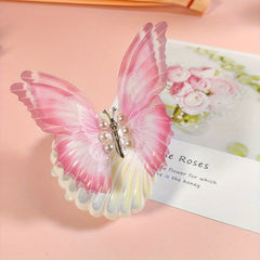 Butterfly Y2K Hair Clip Gradient Faux Pearl Duck Billed Clip Hair Accessory