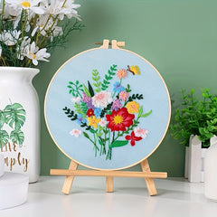 Flower Leaf & Butterfly Embroidery DIY Self Embroidery Set With Hoop