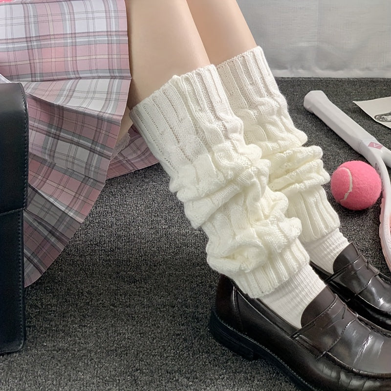 2 Pairs Cable Knit Leg Warmers Knee High Socks Women's Stockings