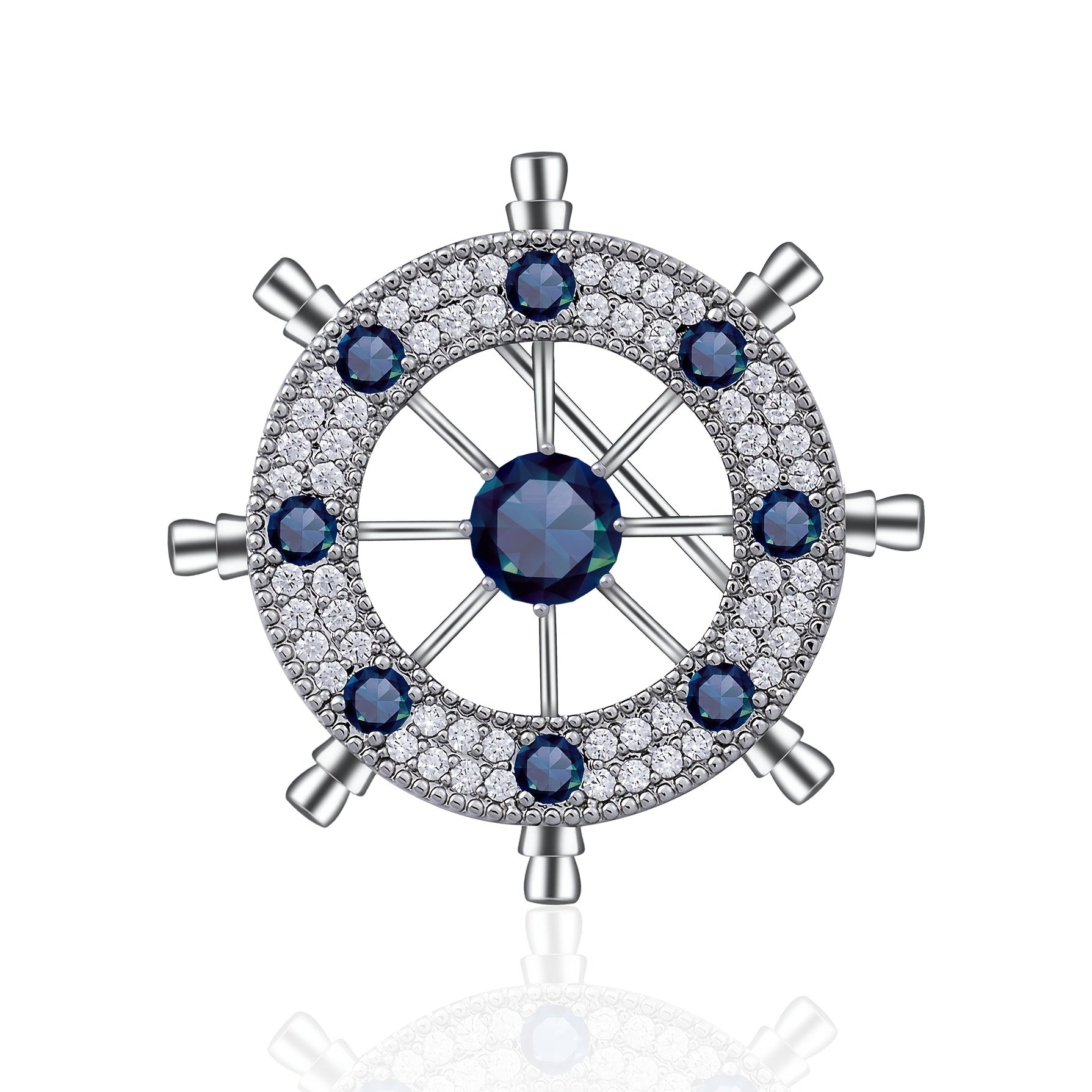 Atmospheric Men's Rudder Brooch with Zircon Inlay