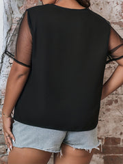  Colorblock Mesh Short Sleeve Blouse