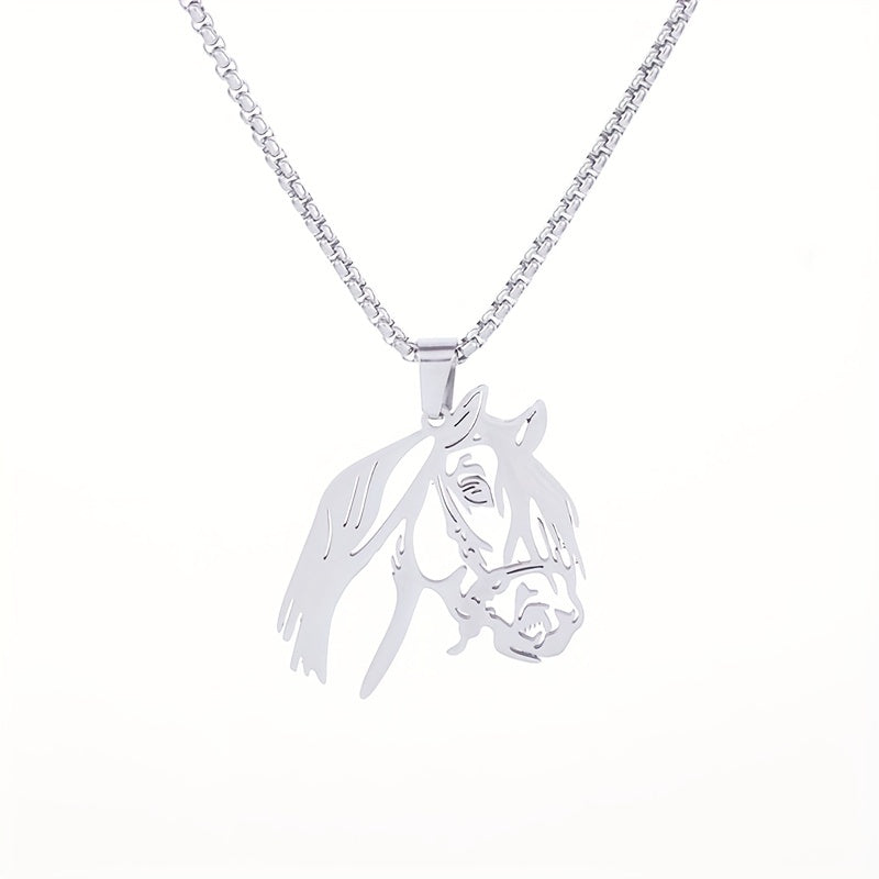 Horse Head Stainless Steel Pendant Necklace Punk Style Hip Hop Rock Jewelry
