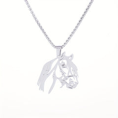 Horse Head Stainless Steel Pendant Necklace Punk Style Hip Hop Rock Jewelry