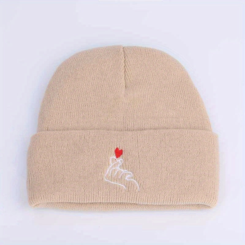 Love Gesture Embroidered Beanie Warm Skull Cap Couple Knit Hat