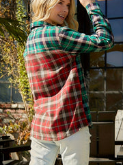  Colorblock Plaid Print Button-Up Shirt