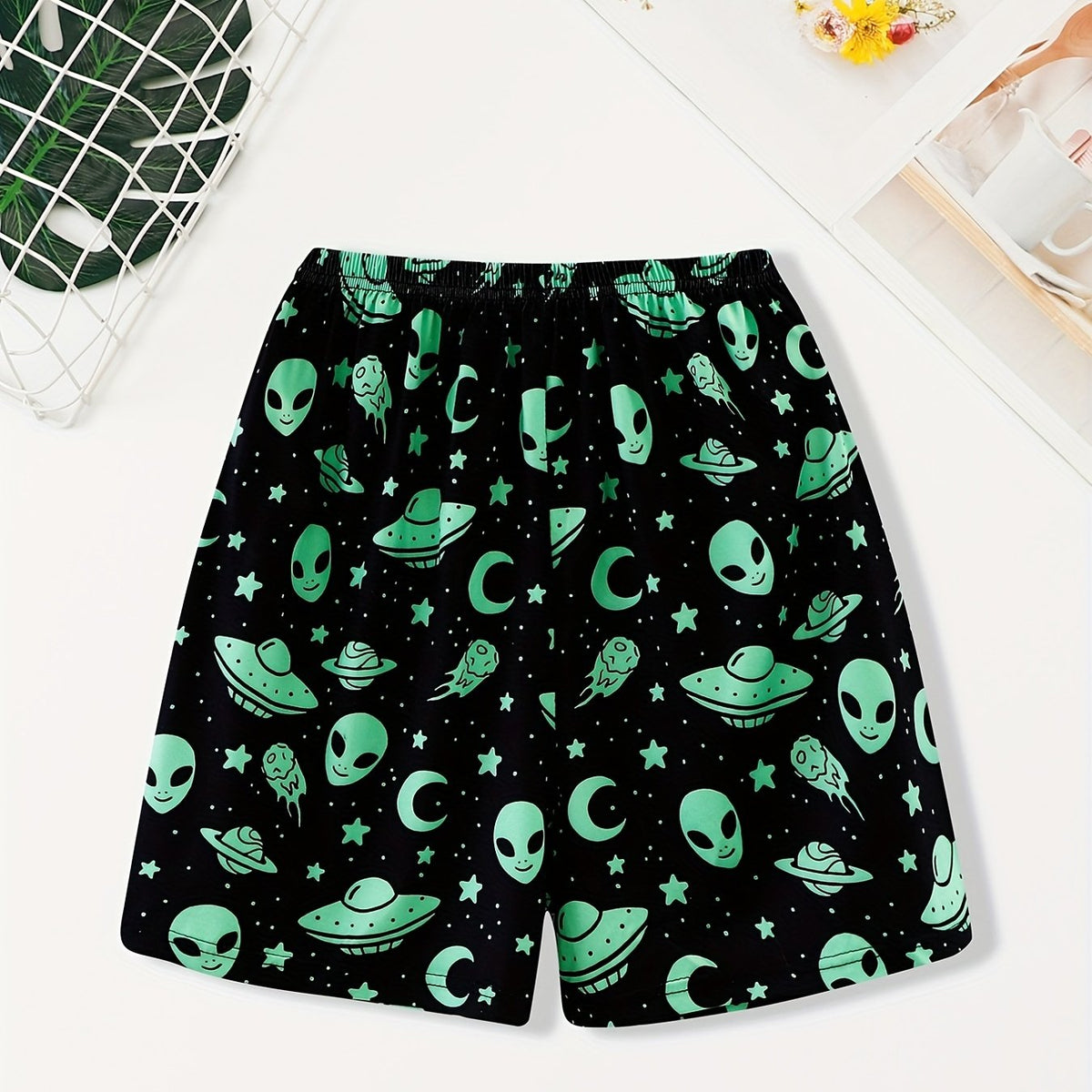 Skull Print Sleep Bottoms Soft & Comfy Elastic Waistband Shorts