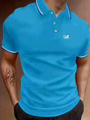 Men's Demon Cat Print Polo Shirt Casual Button Up Short Sleeve Shirt