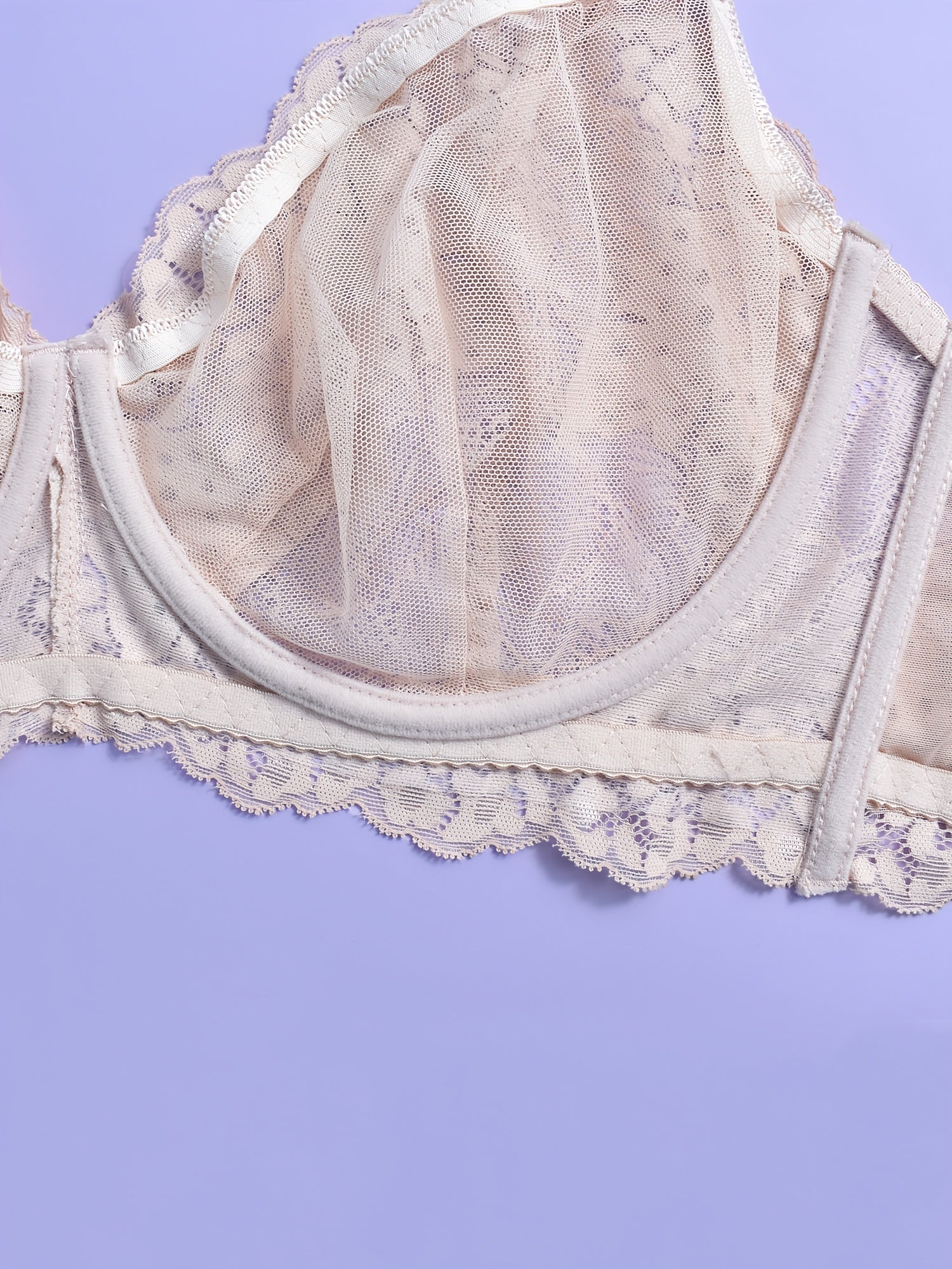  Floral Jacquard Bralette Semi Sheer Stretch Bra
