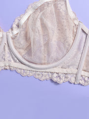  Floral Jacquard Bralette Semi Sheer Stretch Bra
