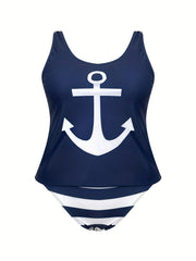 Anchor Print Tankini Set - Women's Plus Two Piece Set