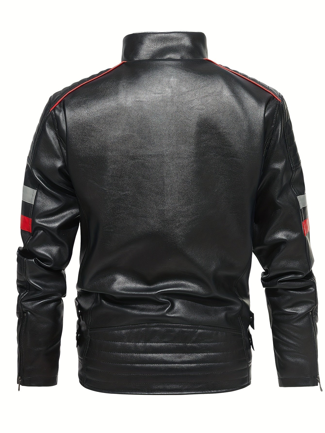 Men's Casual Fleece PU Leather Jacket Stand Collar Biker Jacket