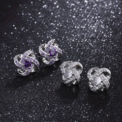 2pcs Pair Men's Earrings Clover & Purple Faux Diamond