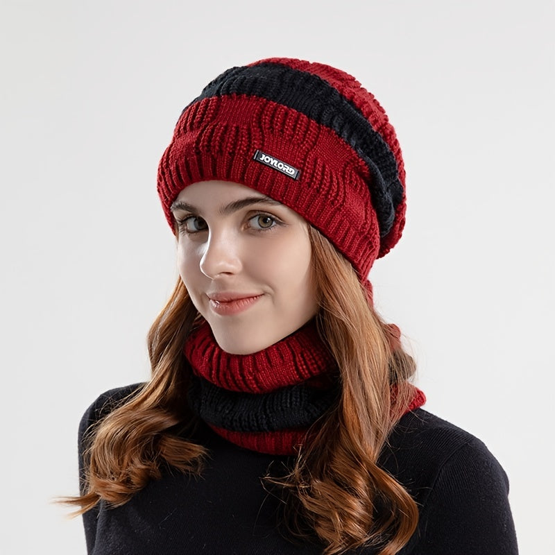 Knit Hat Scarf Set Winter Warm Earmuffs Women Men Gift